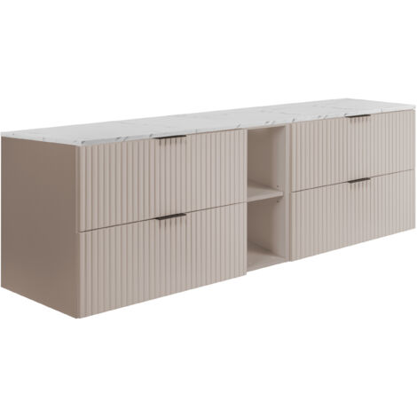 Meuble de salle de bain suspendu, cachemire / marbre blanc aspect imprimé (MDF), 180 x 57 x 46 cm
