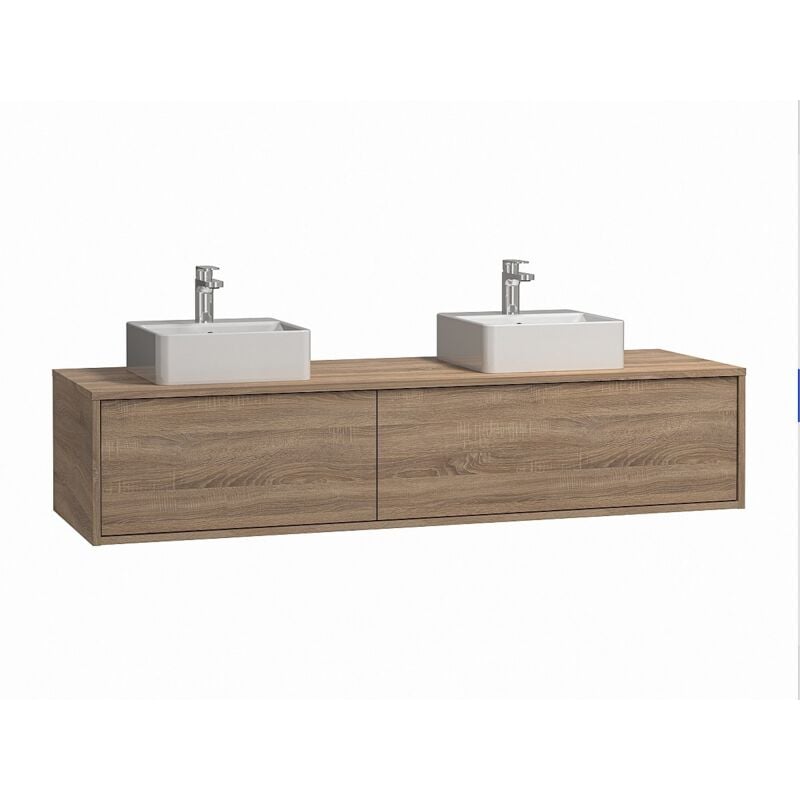 Vente-unique - Meuble de salle de bain suspendu coloris naturel clair avec double vasque - L150 cm - isaure ii