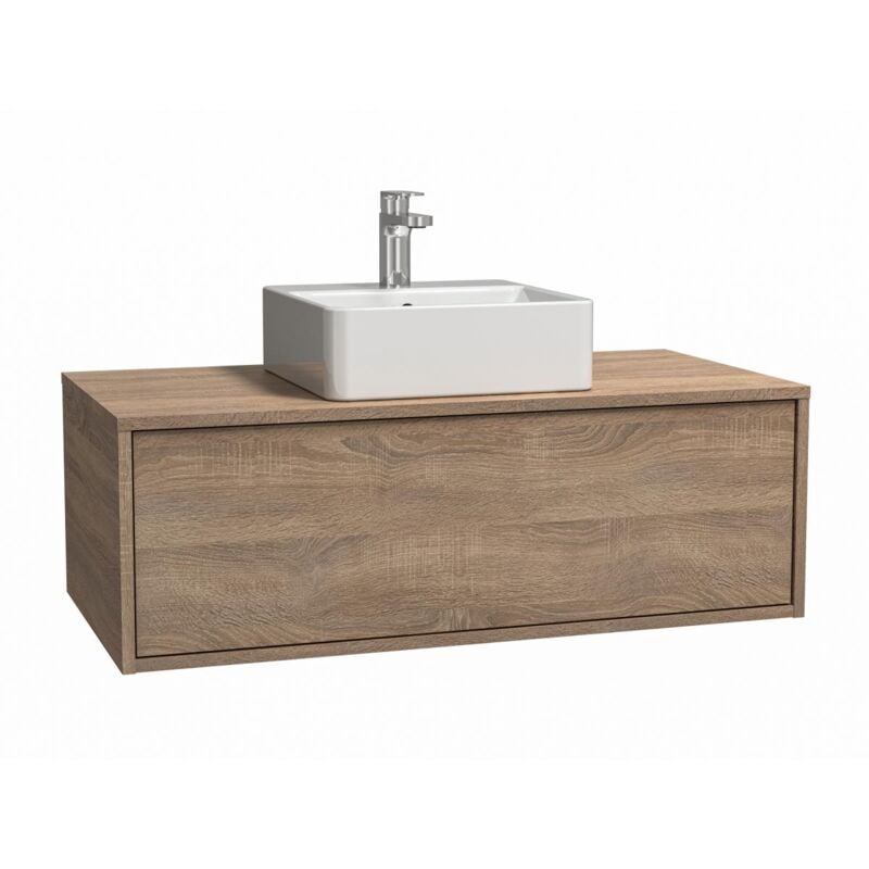 Vente-unique - Meuble de salle de bain suspendu coloris naturel clair avec simple vasque carrée - 94 cm - teana ii