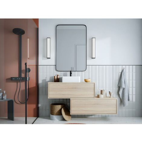 Meuble de salle de bain suspendu coloris naturel clair avec simple vasque et deux tiroirs - TEANA - Naturel clair