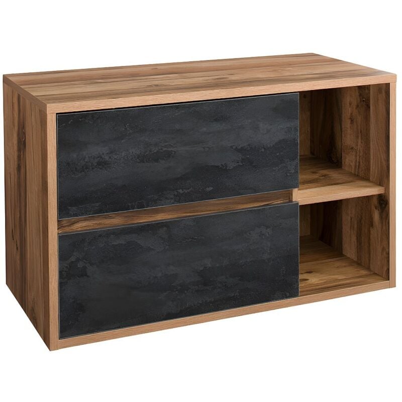 Vente-unique - Meuble sous vasque suspendu coloris naturel et anthracite - 100 cm - tikitiki