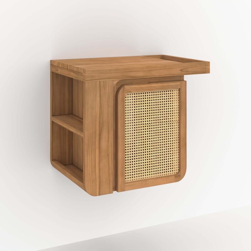 Rendez-vous Déco - Meuble de salle de bain suspendu en bois de teck et cannage 57 cm - dami