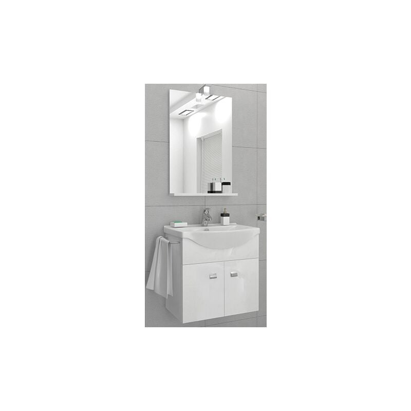 Abitare - Meuble de salle de bain suspendu de 55 cm en blanc brillant avec vasque intégrée - Standard