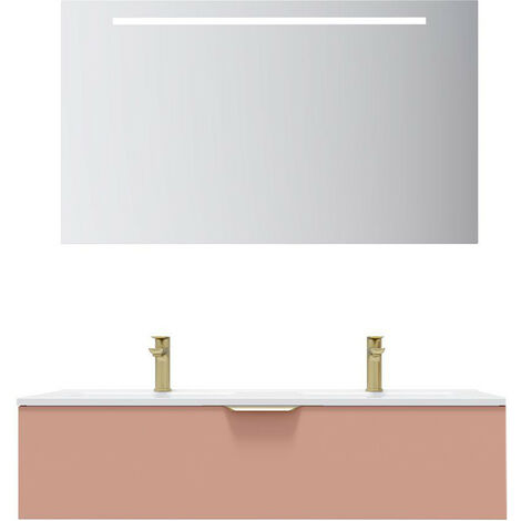 Meuble de salle de bain suspendu double vasque intégrée 120cm 1 tiroir Abricot + miroir - Venice