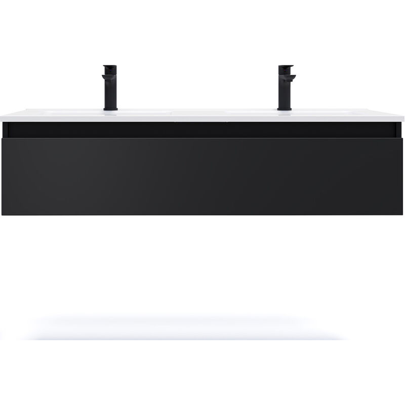 Homifab - Meuble de salle de bain suspendu double vasque intégrée 120cm 1 tiroir Noir - Hudson