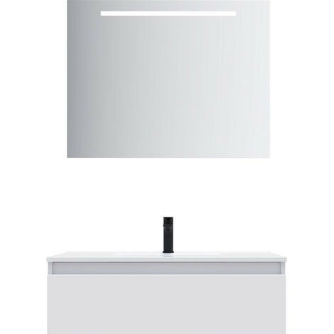 Meuble de salle de bain suspendu double vasque intégrée 120cm 1 tiroir Blanc + miroir - Hudson