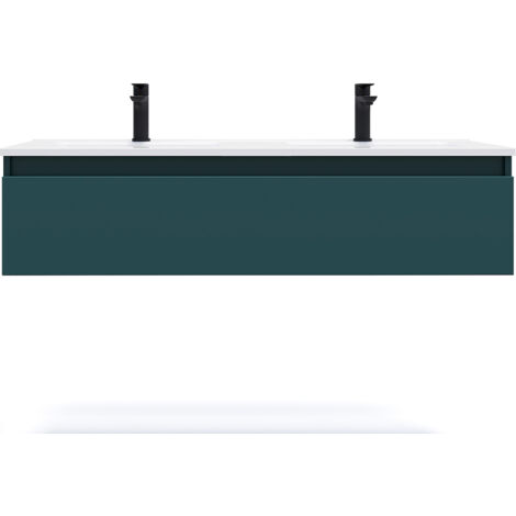 Meuble de salle de bain suspendu double vasque intégrée 120cm 1 tiroir Bleu - Hudson