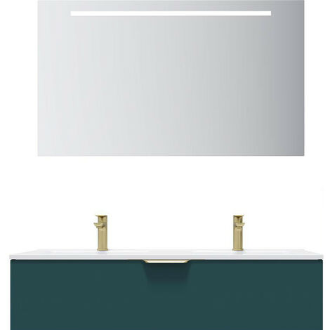 Meuble de salle de bain suspendu double vasque intégrée 120cm 1 tiroir Bleu + miroir - Venice