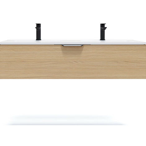 Meuble de salle de bain suspendu double vasque intégrée 120cm 1 tiroir Chêne clair - Venice