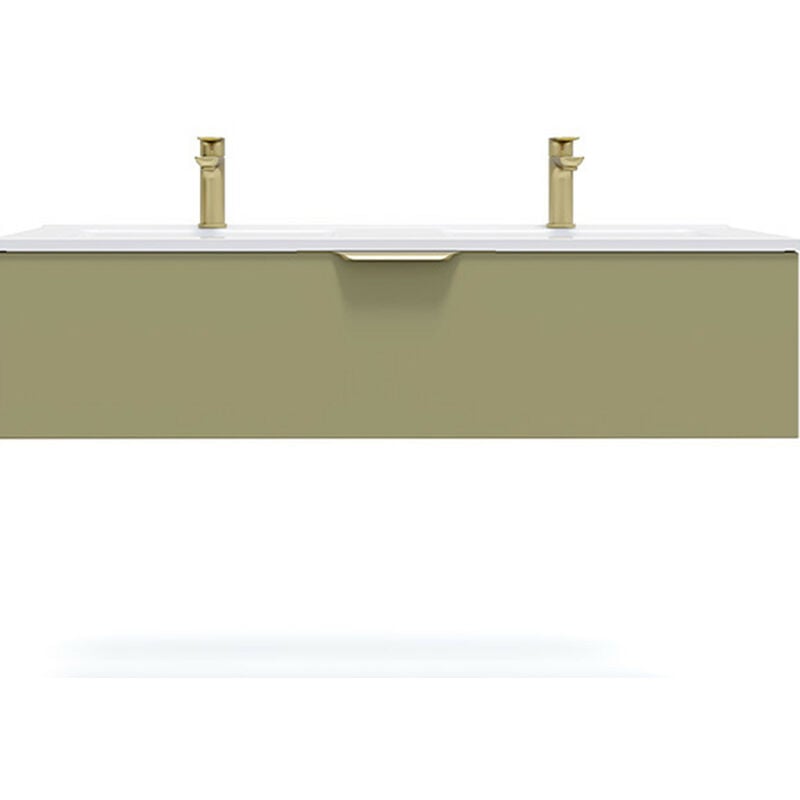 Homifab - Meuble de salle de bain suspendu double vasque intégrée 120cm 1 tiroir Vert olive - Venice