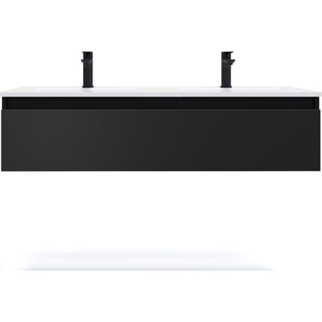 Meuble de salle de bain suspendu double vasque intégrée 120cm 1 tiroir Noir - Hudson