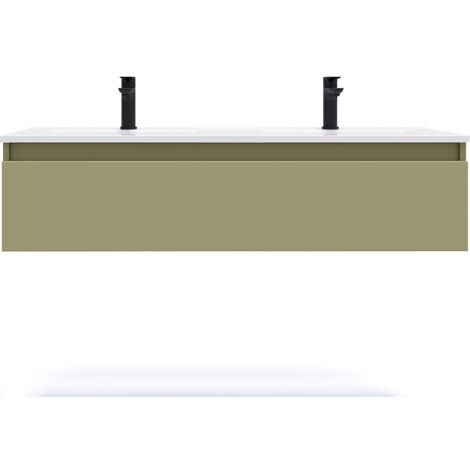 Meuble de salle de bain suspendu double vasque intégrée 120cm 1 tiroir Vert olive - Hudson