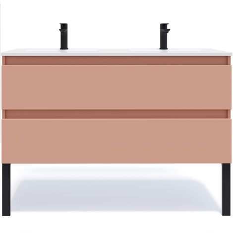 Meuble de salle de bain suspendu double vasque intégrée 120cm 2 tiroirs Abricot - Hudson