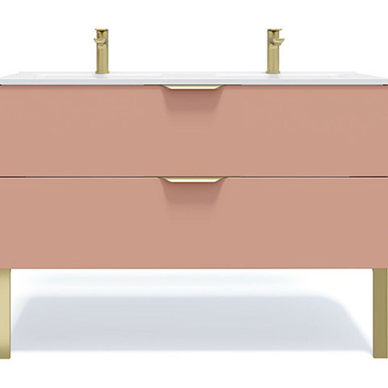 Homifab - Meuble de salle de bain suspendu double vasque intégrée 120cm 2 tiroirs Abricot - Venice