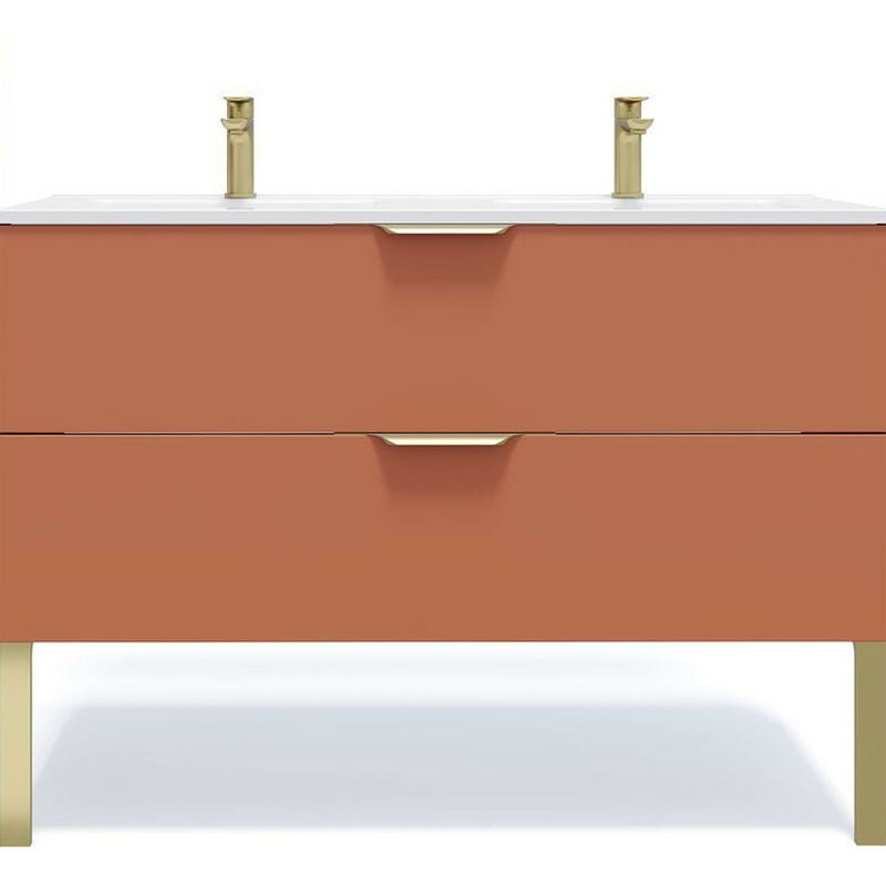 Homifab - Meuble de salle de bain suspendu double vasque intégrée 120cm 2 tiroirs Terracotta - Venice