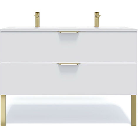 Meuble de salle de bain suspendu double vasque intégrée 120cm 2 tiroirs Blanc - Venice