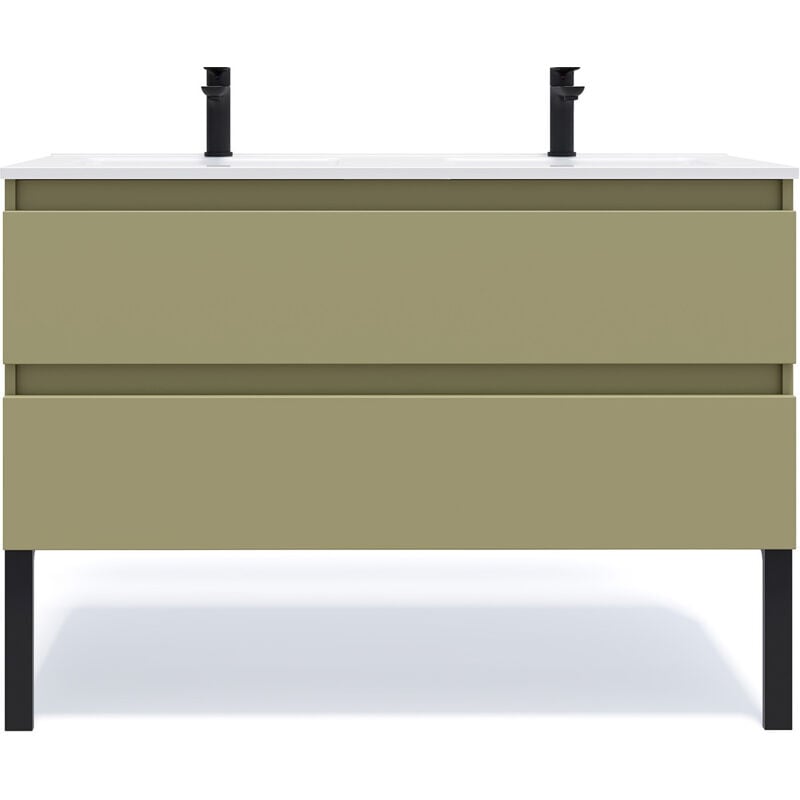 Homifab - Meuble de salle de bain suspendu double vasque intégrée 120cm 2 tiroirs Vert olive - Hudson
