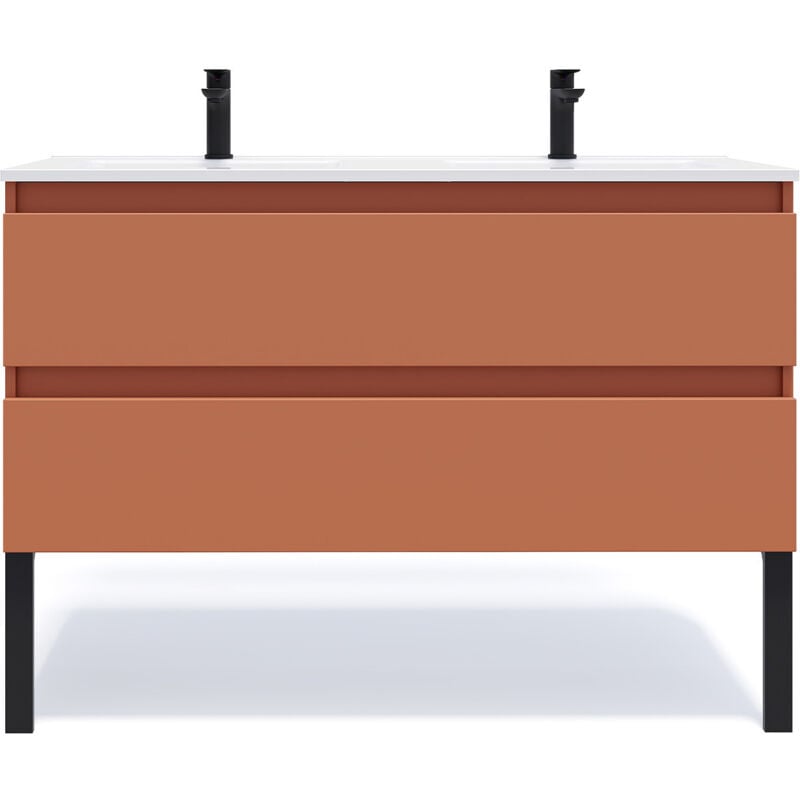 Homifab - Meuble de salle de bain suspendu double vasque intégrée 120cm 2 tiroirs Terracotta - Hudson