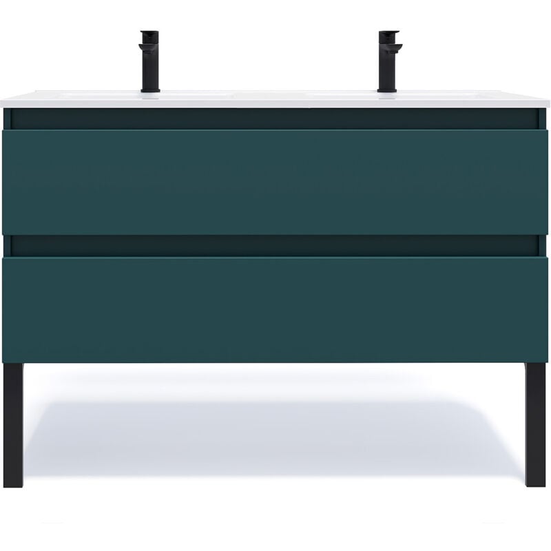 Homifab - Meuble de salle de bain suspendu double vasque intégrée 120cm 2 tiroirs Bleu - Hudson