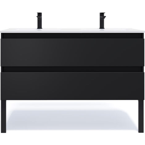 Meuble de salle de bain suspendu double vasque intégrée 120cm 2 tiroirs Noir - Hudson