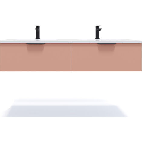 Meuble de salle de bain suspendu double vasque intégrée 140cm 2 tiroirs Abricot - Soho