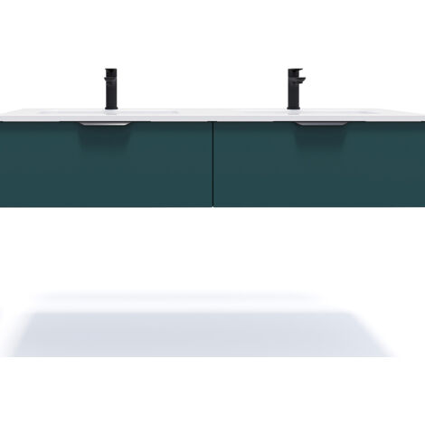 Meuble de salle de bain suspendu double vasque intégrée 140cm 2 tiroirs Bleu - Soho