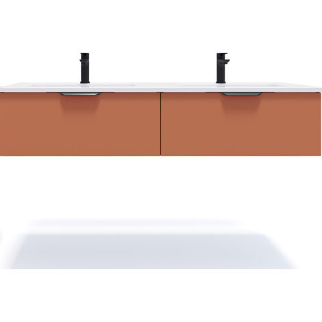 Meuble de salle de bain suspendu double vasque intégrée 140cm 2 tiroirs Terracotta - Soho