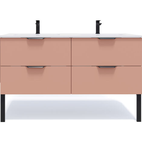 Meuble de salle de bain suspendu double vasque intégrée 140cm 4 tiroirs Abricot - Soho