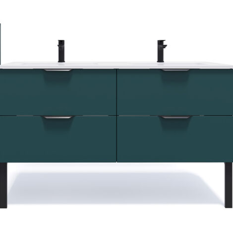 Meuble de salle de bain suspendu double vasque intégrée 140cm 4 tiroirs Bleu - Soho
