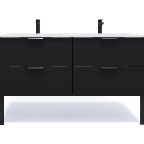 Meuble de salle de bain suspendu double vasque intégrée 140cm 4 tiroirs Noir - Soho