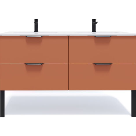 Meuble de salle de bain suspendu double vasque intégrée 140cm 4 tiroirs Terracotta - Soho