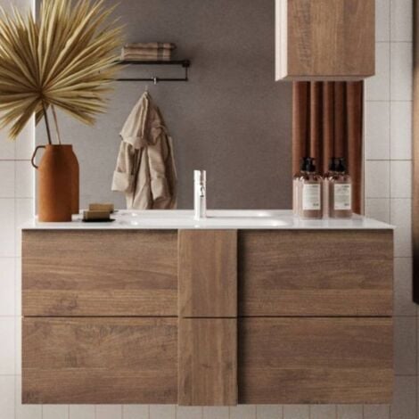 TOSCOHOME Meuble de salle de bain suspendu en chêne avec tiroirs et vasque en céramique 80x51H cm - Batlox