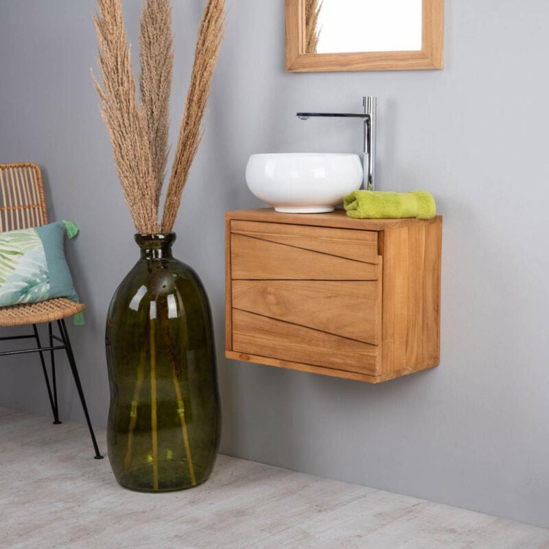 Meuble de salle de bain suspendu en teck Cosy 40cm