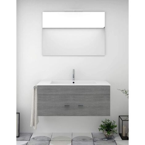 Meuble de salle de bain suspendu ENIF avec miroir et lavabo - CHÊNE SMOKY - 80CM