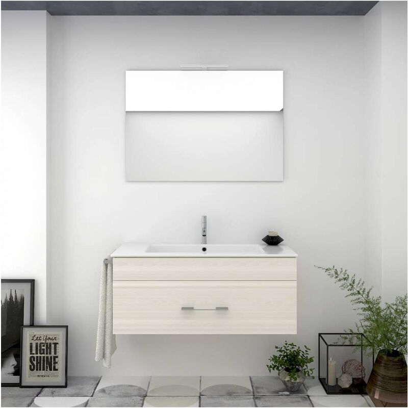 Ducha - Meuble de salle de bain suspendu enif avec miroir et lavabo - crème - 80CM