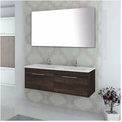 Meuble de salle de bain suspendu ENIF avec miroir et lavabo double vasque - 120 cm -  CHÊNE ÉVASION