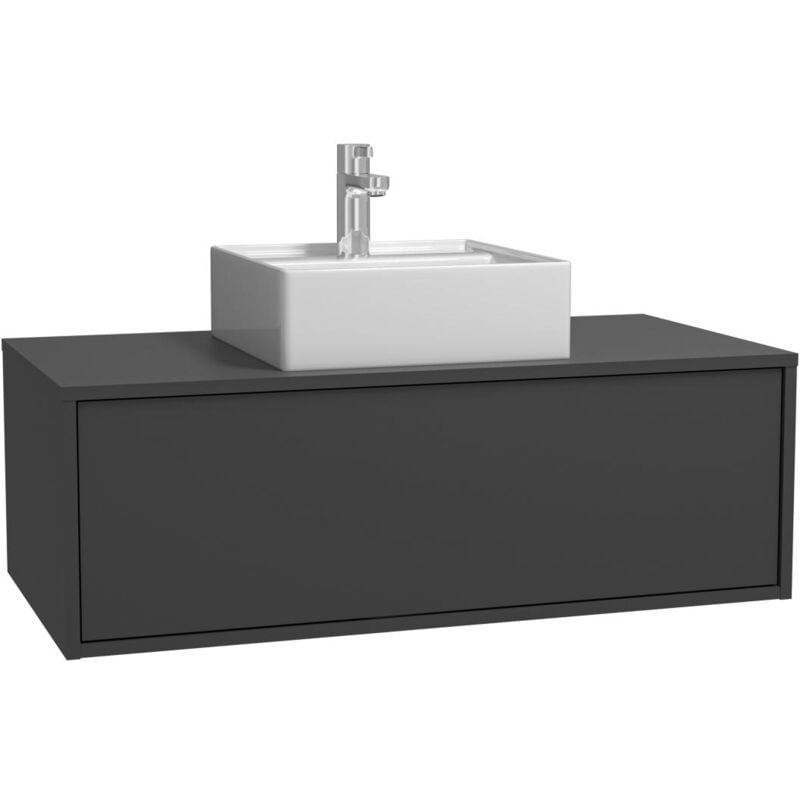 Vente-unique - Meuble de salle de bain suspendu gris anthracite avec simple vasque carrée - 94 cm - teana ii