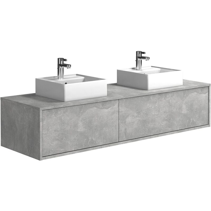 Vente-unique - Meuble de salle de bain suspendu gris béton avec double vasque - L150 cm - isaure ii