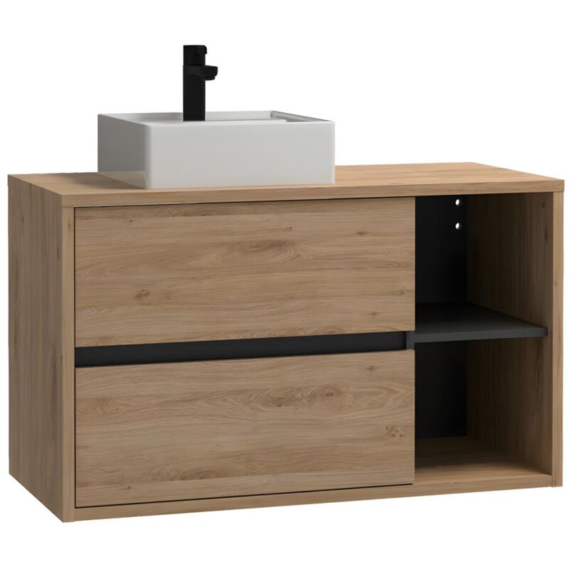 Meuble de salle de bain suspendu vasque carrée - coloris naturel - 100 cm - purnal