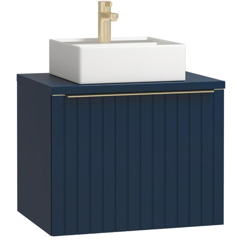 Meuble de salle de bain suspendu simple vasque strié bleu - 60 cm - JOSEPHA