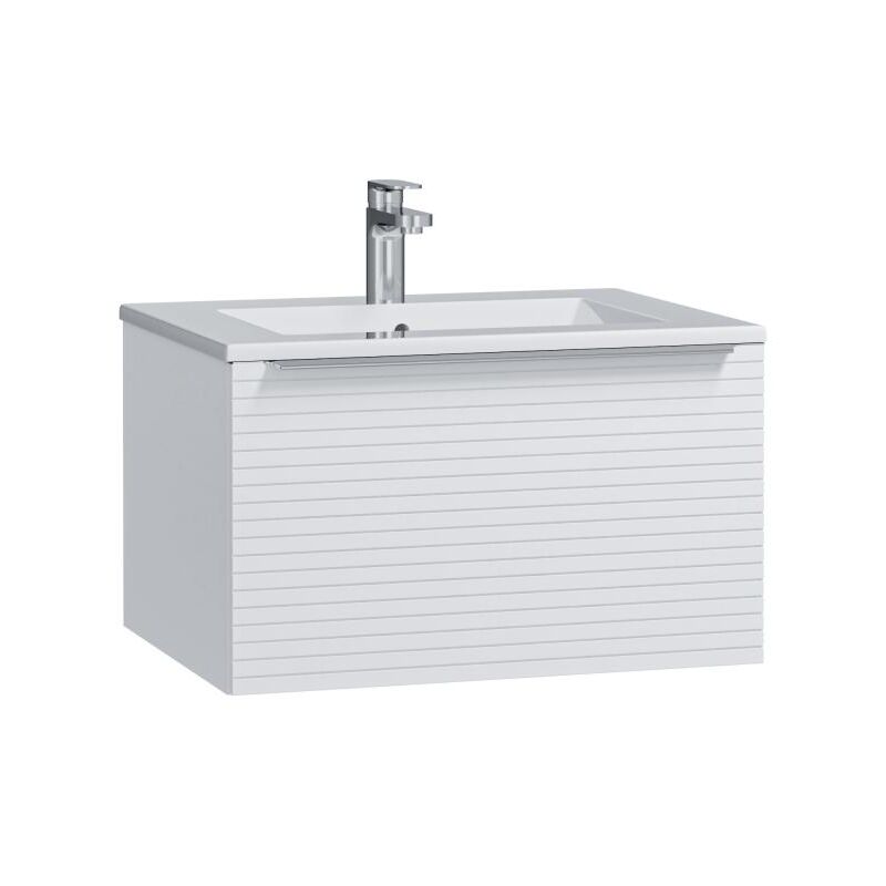 Meuble de salle de bain suspendu strié blanc avec simple vasque à encastrer - 60 cm - LATOMA
