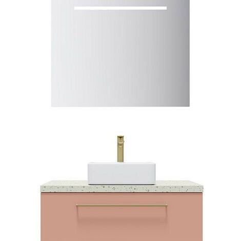 Meuble de salle de bain suspendu vasque à poser 90cm 1 tiroir Abricot + miroir - Glasgow