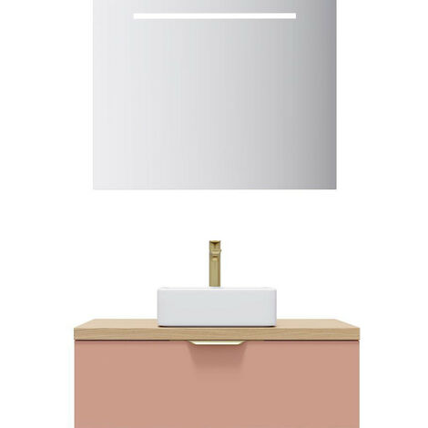 Meuble de salle de bain suspendu vasque à poser 90cm 1 tiroir Abricot + miroir - Venice