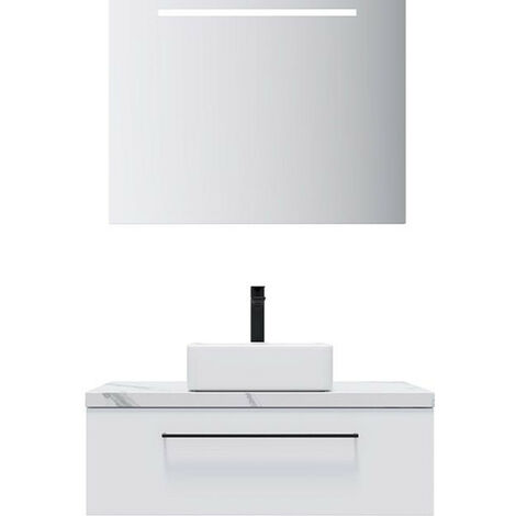 Meuble de salle de bain suspendu vasque à poser 90cm 1 tiroir Blanc + miroir - Glasgow
