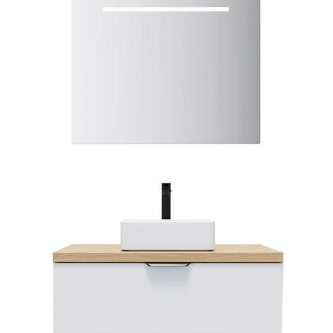 Meuble de salle de bain suspendu vasque à poser 90cm 1 tiroir Blanc + miroir - Soho