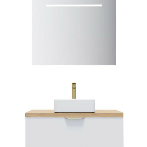 Meuble de salle de bain suspendu vasque à poser 90cm 1 tiroir Blanc + miroir - Venice