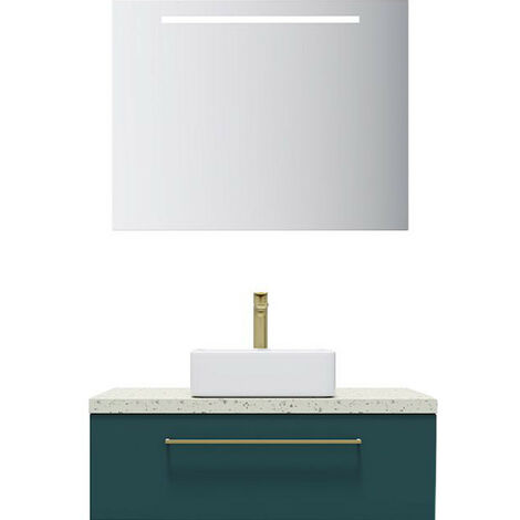 Meuble de salle de bain suspendu vasque à poser 90cm 1 tiroir Bleu + miroir - Glasgow