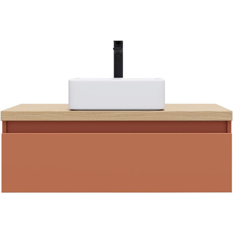 Meuble de salle de bain suspendu vasque à poser 90cm 1 tiroir Terracotta - Hudson