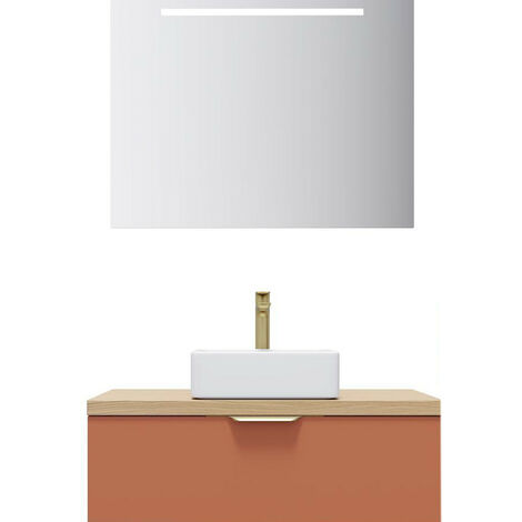 Meuble de salle de bain suspendu vasque à poser 90cm 1 tiroir Terracotta + miroir - Venice