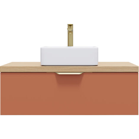 Meuble de salle de bain suspendu vasque à poser 90cm 1 tiroir Terracotta - Venice